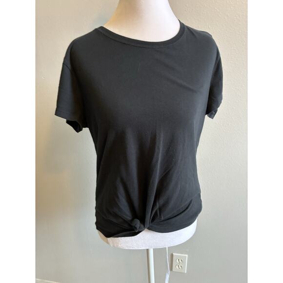 Y2K Abercrombie Fitch Black T Shirt Tie Front SOFT AF Tee Whimsygoth Whitchy L - Picture 9 of 12